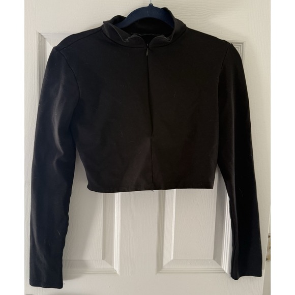 Naked Wardrobe Black Crop Top Mock Neck Long Sleeve Bodycon Basic Size Medium - Picture 4 of 7